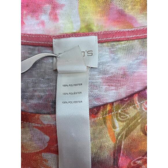 Chico's 3(XL) Top Tunic Pink Yellow Flowers Floral Flowy Stretch Sleeveless - Picture 5 of 6